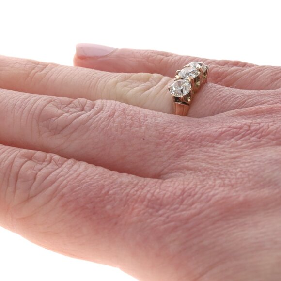 Rose Gold Diamond Victorian Three-Stone Engagement Ring 14k Mine 1.50ctw Antique - Picture 4 of 6